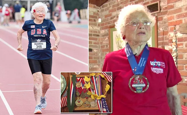 Sprinting 100 Meters: 105 year old Julia Hawkins Sets World Record - Sakshi