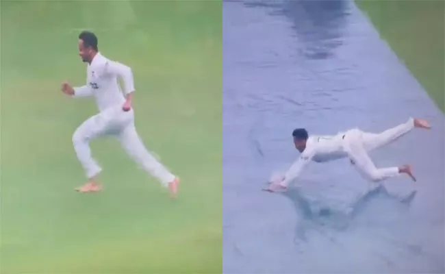 Shakib Al Hasan Enjoys Himself In Rain,Dives Over Wet Covers - Sakshi