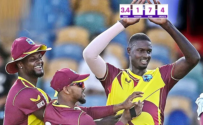 Jason Holder takes 4 wicket in 4 balls as West Indies beat England by 17 runs - Sakshi