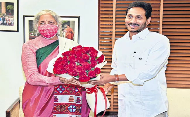 CM YS Jagan Met Union Ministers Nirmala Sitharaman and Jyotiraditya - Sakshi