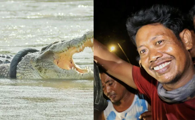 Man Freed Finally Tire Around Crocodile Neck In Indonesia Viral - Sakshi