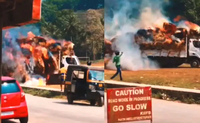 Viral Video: Kerala Man Drives Burning Lorry To Safety - Sakshi