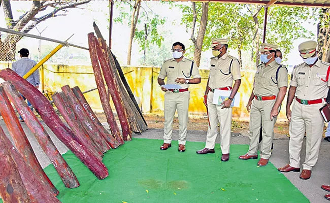 Heavy red sandalwood seized Five smugglers arrested - Sakshi