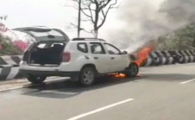 Car Catches Fire Tirumala Ghat Road Chittoor District - Sakshi