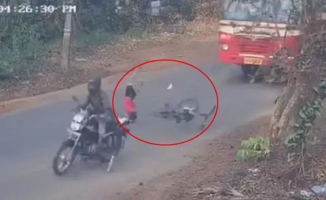 Kerala Bicycle Boy Miraculous Escape From Bus Crush - Sakshi