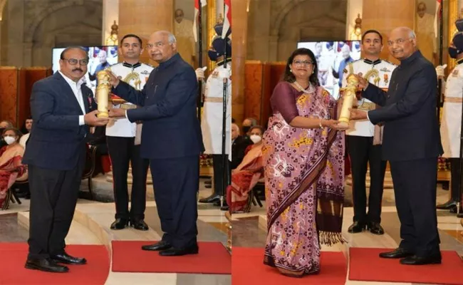 Krishna Ella Couple Receiving Padma Bhushan - Sakshi