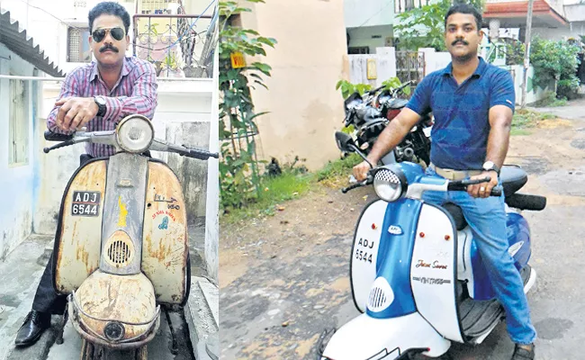 Scooter Made In Memory Of Father‌ In Visakhapatnam - Sakshi