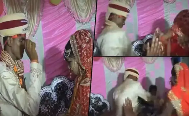 Viral Video Of Groom Angrily Slaps Bride During Varmala Ceremony - Sakshi