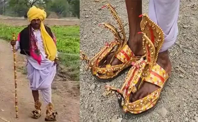 Old man Wear 8 Kg Herpes Slippers on Feet in Satara - Sakshi