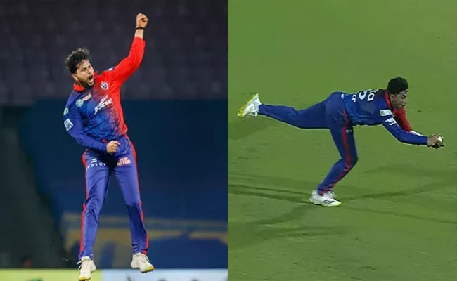 IPL 2022 Kuldeep Yadav Grabs Stunning Catch Also-4 Wickets Vs KKR - Sakshi