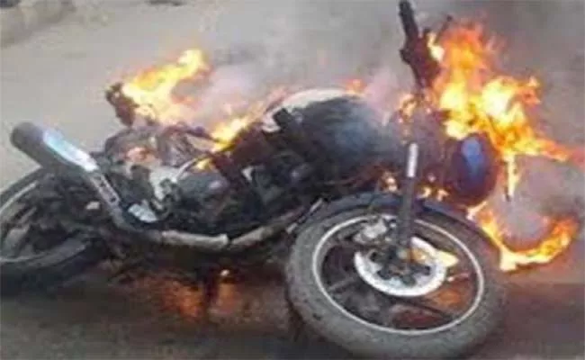 Uncle Angry His Son in Law And Set Fire His Friends Bike - Sakshi