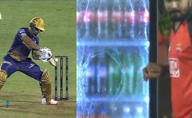 IPL 2022: KKR Nitish Rana Huge SIX Smashes SRH Dugout Fridge Glass - Sakshi