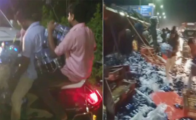 Hyderabad: Cool Drinks Lorry Slipped at Outer Ring Road - Sakshi