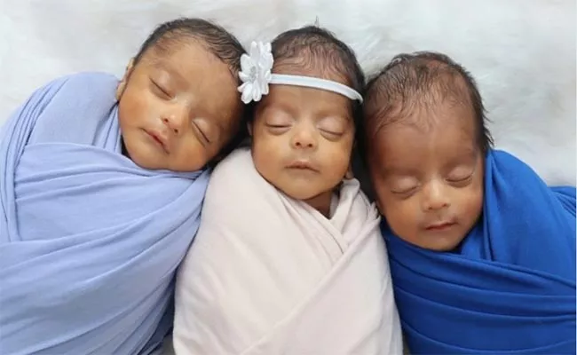 Triplets born at Mysurus kangaroo Care Women and Children Hospitals - Sakshi