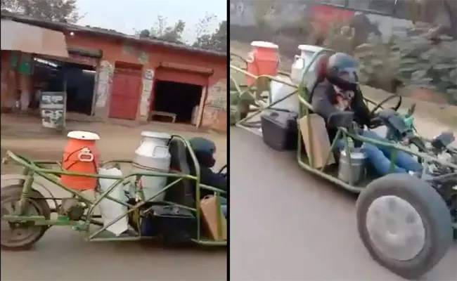 Driver Spotted Delivering Milk Go kart Like Vehicle - Sakshi