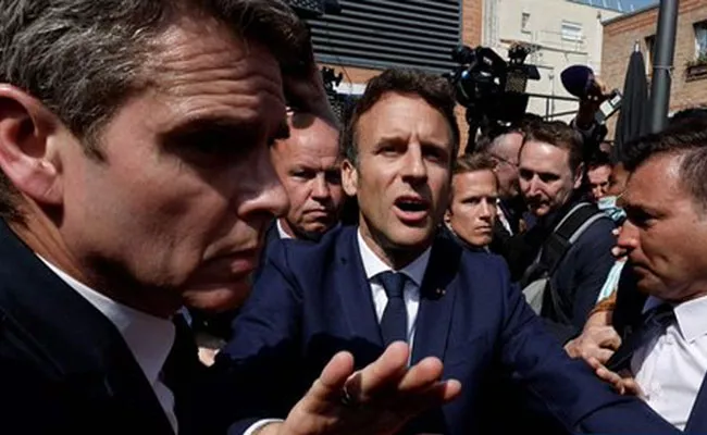 Tomatoes Were Thrown At French President Emmanuel Macron - Sakshi