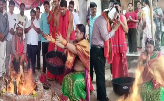 Telangana Health Director Srinivas Strange Worship At Khammam - Sakshi