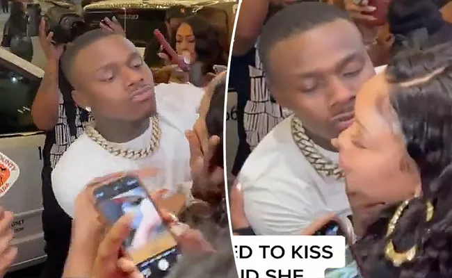 Viral Video: US Rapper DaBaby Forcibly Trying to Kiss Uninterested Fan - Sakshi