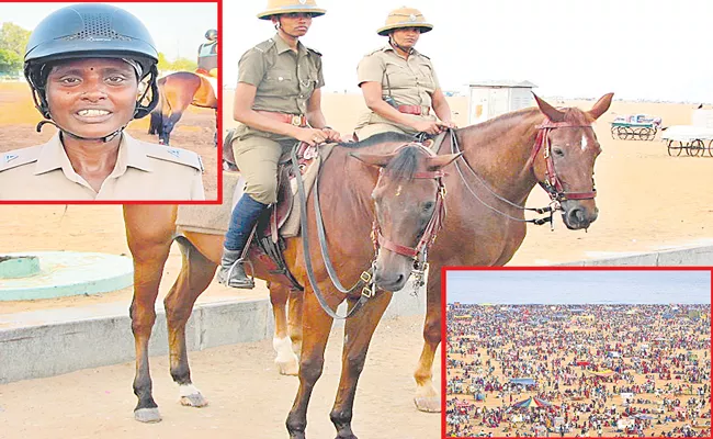 Guardian angels on horses: Female guards on Chennai ever-bustling Marina beach - Sakshi