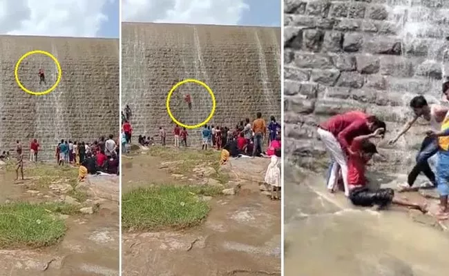 Man Fell Down The Wall Of Srinivasa Sagara Dam - Sakshi