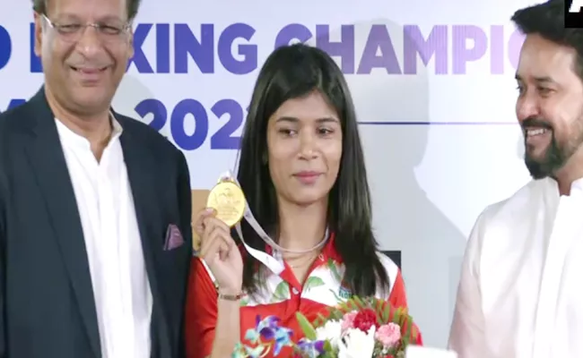 Anurag Thakur Attends World Champion Boxer Nikhat Zareen Felicitation - Sakshi