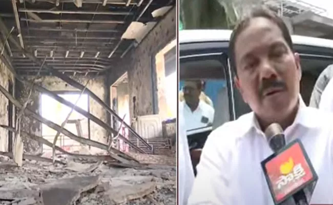 Minister Pinipe Viswarup Inspects House Burned By Protesters - Sakshi