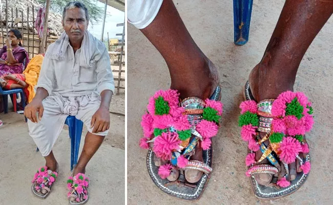 Man Impressed With The Kirru Slippers Prakasam District - Sakshi