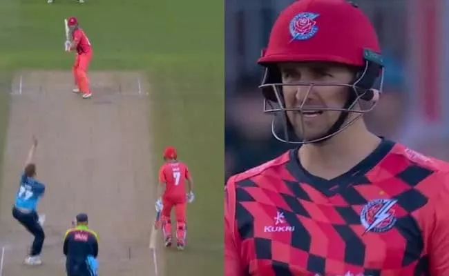 Liam Livingstone smacks the ball out of Old Trafford against Yorkshire - Sakshi