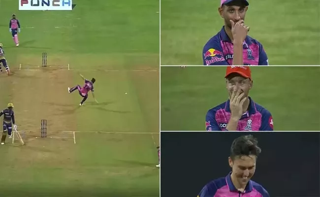 Prasidh Krishna hilariously hits Trent Boult with a wayward throw - Sakshi