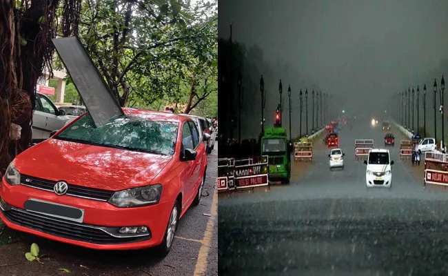 Delhi Rain Hailstorm Lash Flights Affected Wind Leaves Cars Shaking - Sakshi