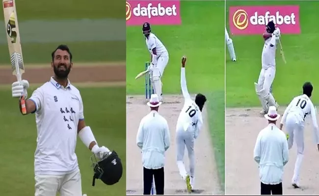 Pujara Smash Upper-Cut Six Afridi Bowling Also 4th Century For Sussex - Sakshi