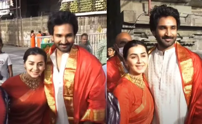 Aadhi Pinisetty, Nikki Galrani Visits Tirumala Temple - Sakshi