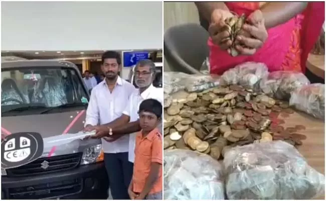 Vetrivel Collecting Rs 10 Coins Worth Rs 6 Lakh To Buy Car Viral - Sakshi