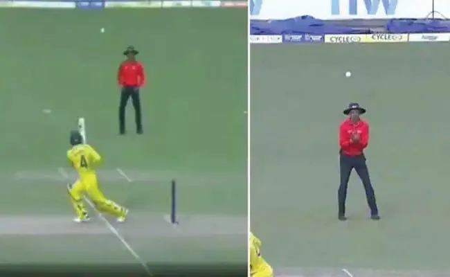 SL vs AUS: Umpire Kumar Dharmasena tries to take a catch in 3rd ODI - Sakshi