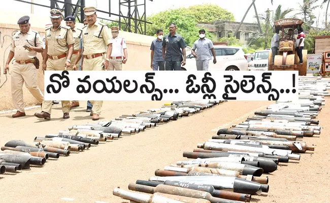 Visakhapatnam City Police Crush Modified 631 Silencers, Warns Bikers - Sakshi