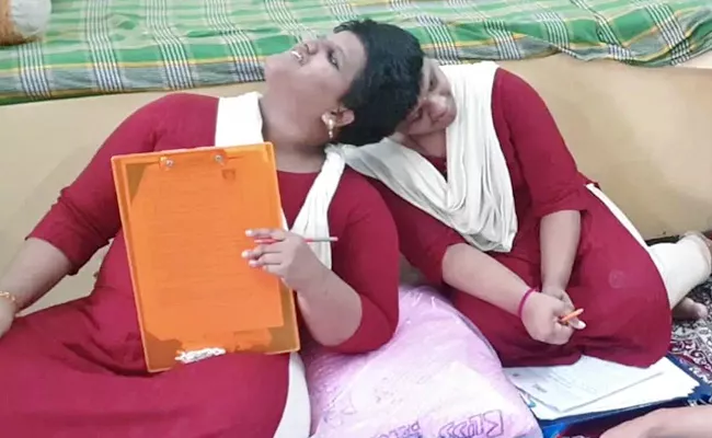 Conjoined Twins Veena Vani Passed in Telangana Inter Exams - Sakshi