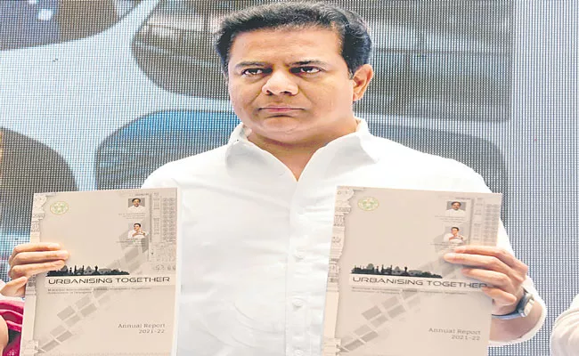 Telangana Minister KTR Releasing 2021 22 Annual Report Of Urban Development - Sakshi