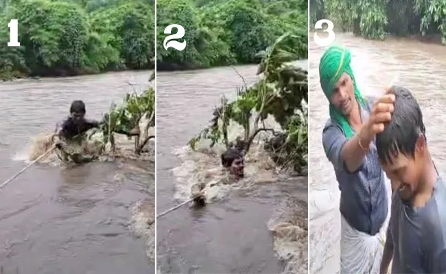 Man Stuck In Middle Of Stream Spends Hole Night In Water At kadem Mandal - Sakshi