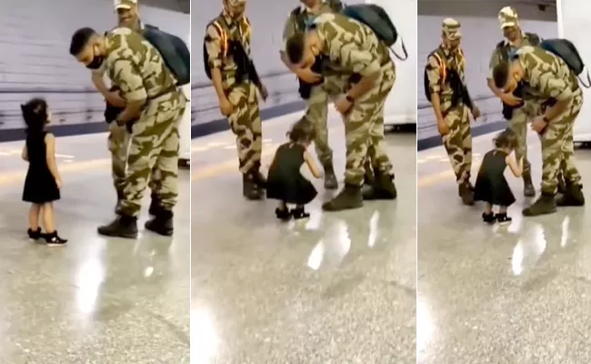 Heart Warming Video A Cute Girl Touches Soldier Feet - Sakshi