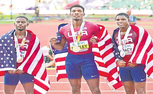 Americans sweep mens 100m podium at 2022 World Athletics  Championships - Sakshi