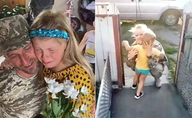 Ukraine Child Reaction After Seeing His Soldier Mom Returns Video Gone Viral - Sakshi