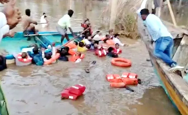 TDP MLAs Fell Into The Water After The Boat Overturned - Sakshi