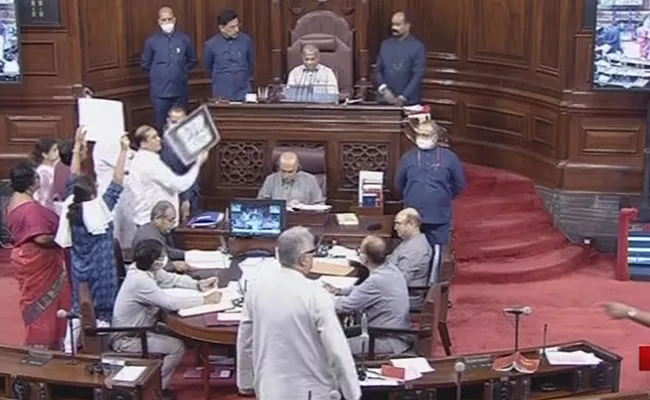 19 Opposition MPs Ssuspended From Rajya Sabha for a Week Over Unruly Behaviour - Sakshi