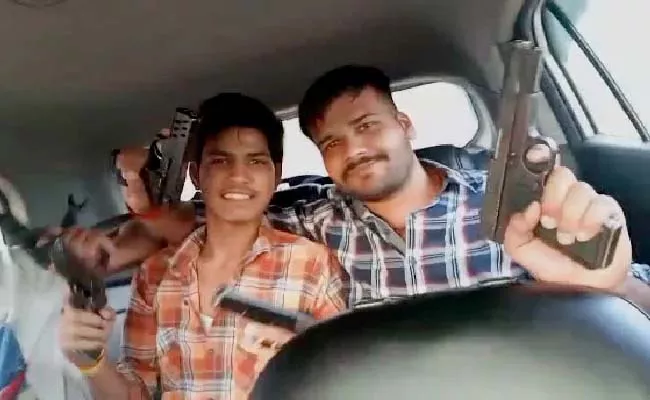 Viral Video: Moose Walas Shooters Celebrated In Car Waving Guns - Sakshi