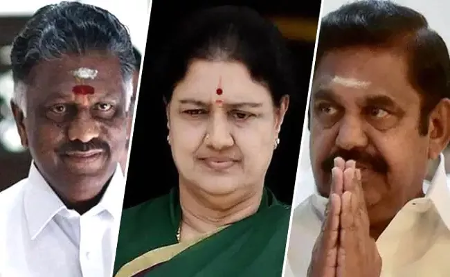 Fight between sasikala palaniswami panneerselvam For party symbol AIADMK - Sakshi