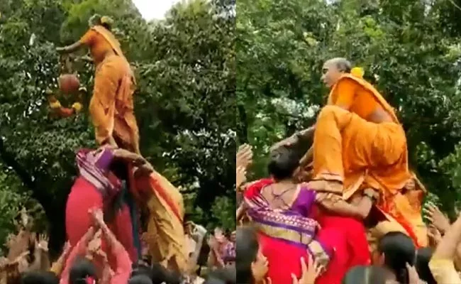 Old Woman Participates In Dahi Handi Event On Krishna Janmashtami - Sakshi