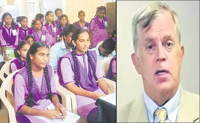 American Consulate General Donald Heplin Praises Bendapudi ZP Students - Sakshi