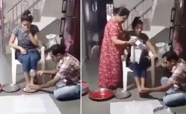 Viral Video: This Woman Parents Washed her Feet With Milk and Then Drank it - Sakshi