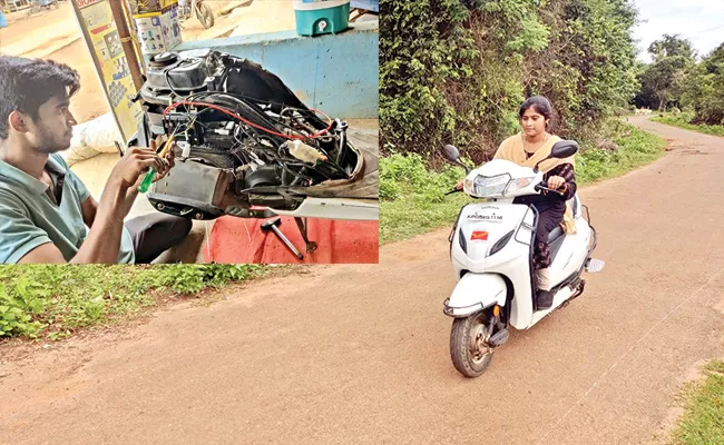 Rajavommangi Electrician Suresh Modifies Sister Bike To E Bike - Sakshi