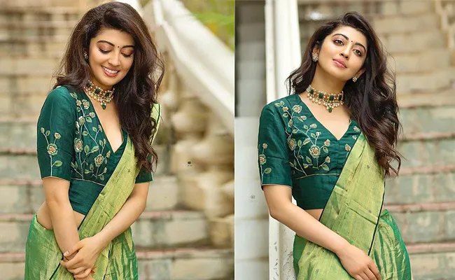 Fashion: Pranitha Subhash In Anavila Brand Green Saree Cost 44k - Sakshi